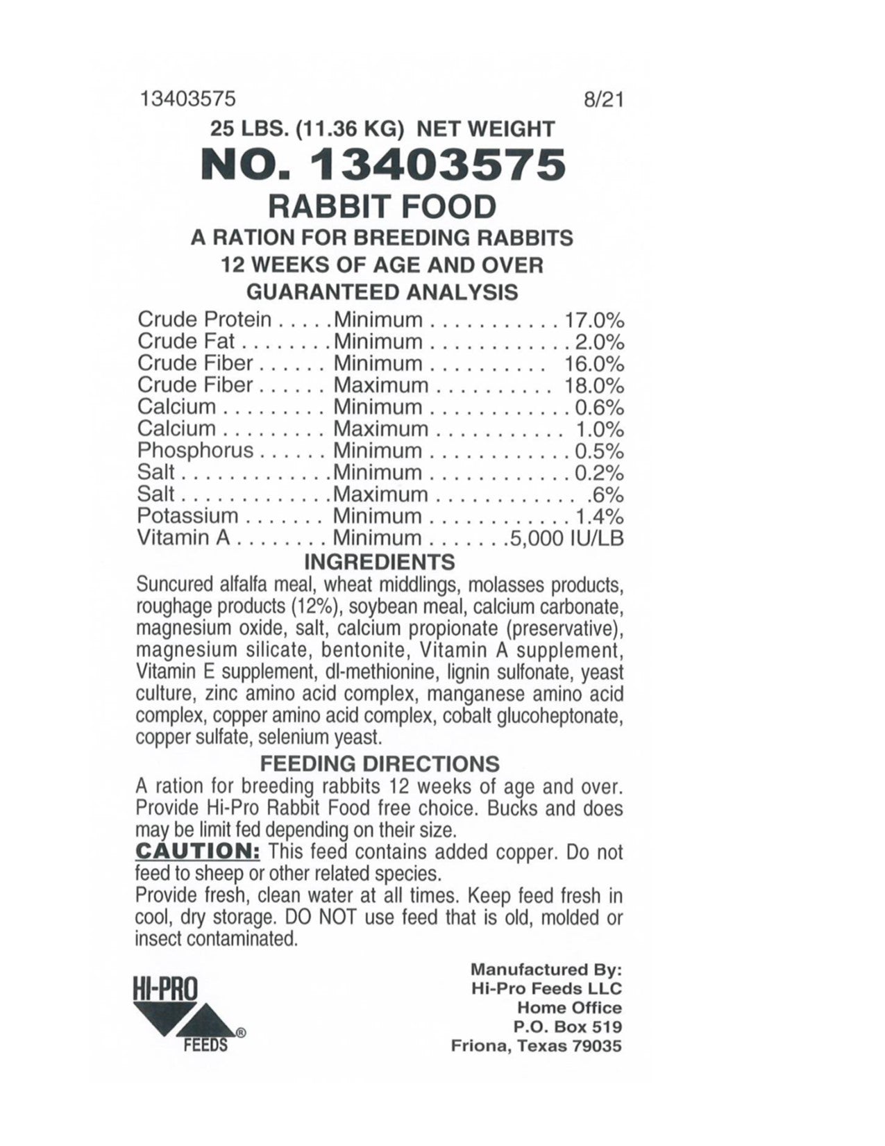 Rabbit Pellets by Hi Pro – Feedstoretoyourdoor