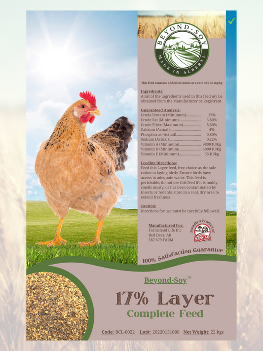 Layer Feed for poultry, no soy complete feed.  Farmstead Life Brand