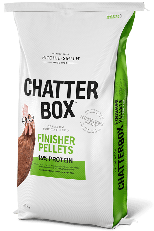 Chatter Box Poultry Finisher Pellets, 16% Protein.  